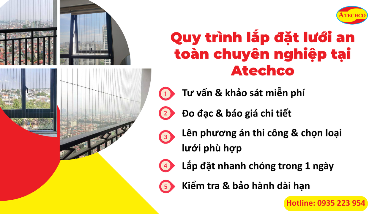 Lắp đặt lưới an toàn Quận 4 TPHCM mới nhất 2025 8 Quy trình lắp đặt lưới an toàn chuyên nghiệp tại Atechco