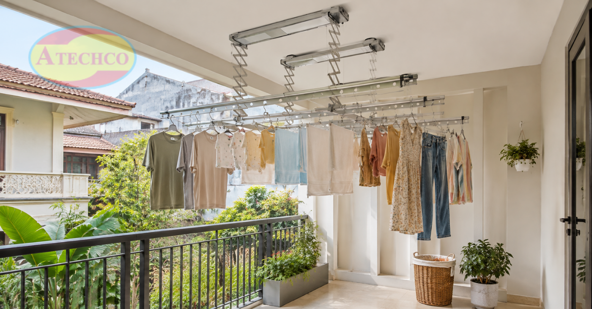 Giàn Phơi Quần Áo Thông Minh Tại Huế Tiện Lợi, Gọn Đẹp Thanh phơi nâng hạ tiện lợi hơn